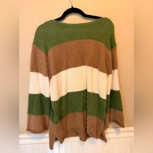 MACARON Green, Brown, and Cream Striped Sweater